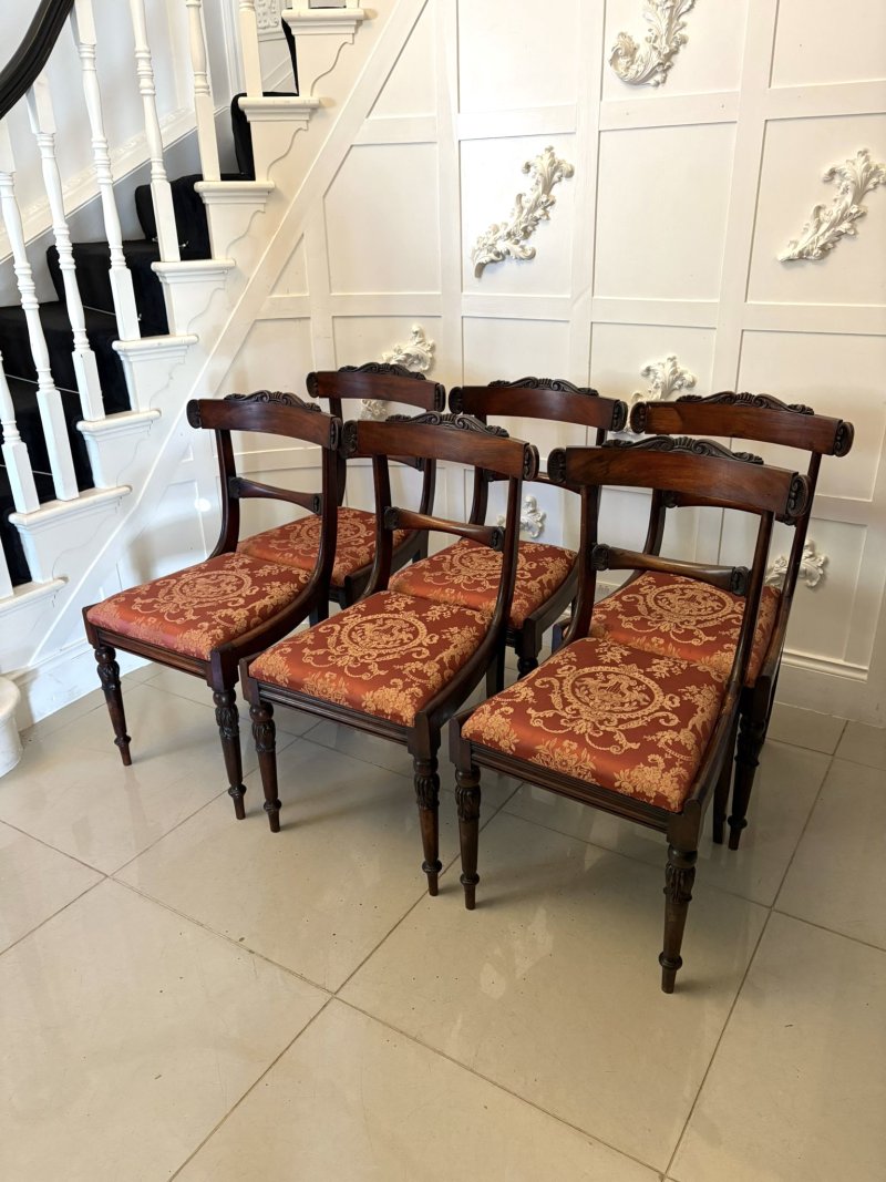 Antique Set of Six Quality Regency Carved Rosewood Dining Chairs